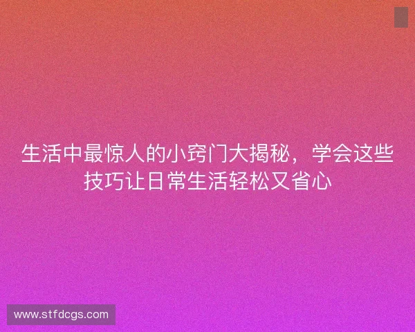 生活中最惊人的小窍门大揭秘,学会这些技巧让日常生活轻松又省心 生活中最惊人的小窍门大揭秘,学会这些技巧让日常生活轻松又省心