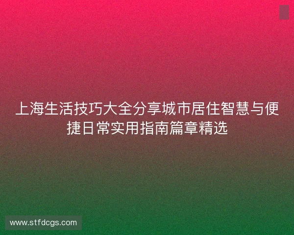 上海生活技巧大全分享城市居住智慧与便捷日常实用指南篇章精选 上海生活技巧大全分享城市居住智慧与便捷日常实用指南篇章精选